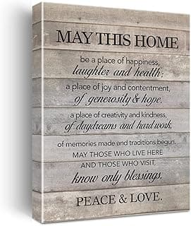 New Home Wall Art May This Home Be a Place of Happiness Canvas Print Inspirational Quote Framed Painting for Wall & Tabletop Decor Housewarming Gift