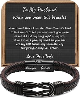 𝗞𝗻𝗼𝘁 𝗕𝗿𝗮𝗰𝗲𝗹𝗲𝘁 𝗚𝗶𝗳𝘁𝘀 𝗳𝗼𝗿 𝗠𝗲𝗻 Fathers Day Anniversary Birthday Gifts for Men Brown Braided Leather Stainless Steel Infinity Bracelets Lettering Love You Forever Always Linked Together Bracelet