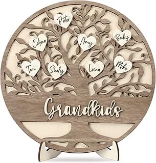 Mothers Day Gifts for Grandma from Grandkids, Great Grandma Birthday Gift, 3D Family Name Tree with 20 Heart Tags, Custom Nana Gifts, Grandkids Wall Decor Gift for Mimi Granny