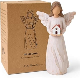 thovorrnl Housewarming Gifts New Home, House Warming Gifts for Women, Men, Couple, First Time Home Buyers, Homeowners, Guardian Angel with House Figurines, Sculpted Hand-Painted Statue