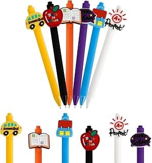 6PCS Teacher Pens,Teacher Desk Must Haves Supplies Essentials Stuff,Teachers Gifts for Back to School,Inspirational Dark-Colored School Office Accessaries,Cute Stationery Survival Kit