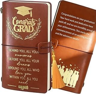 Graduation Gifts Leather Journal Notebook for Her Him, Class of 2026 Senior High School College Masters Degree Phd Nurse Inspirational Graduation Gift Ideas for Women Men Student Graduate Travel