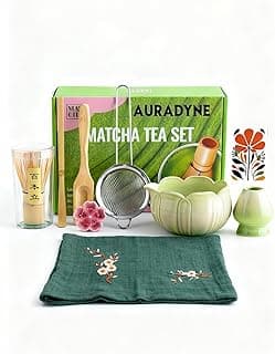 Matcha Set, 9 Pcs Lotus Matcha Bowl Set,18oz Ceramic Chawan with Whisk (Chasen), Holder, Sifter, Wooden Tea Needle, Complete Japanese Matcha Making Kit, Cute Gifts for Women & Tea Lovers
