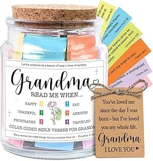 NewEleven Christian Gift, Grandma Birthday Gifts From Granddaughter, Grandson, Kids - Daily Encouragement, Inspirational Present - Bible Verse Jar