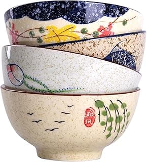 WHJY 4.5 inch Set in 4 Retro Chinese Japanese Creative Hand-painted Floral Cereal Ceramic Soup Rice Bowl