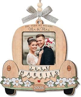 Personalized Wedding Gifts for Couples 2026 - Valentines Day Gifts for Him Her, Bridal Shower Gift for Bride, Newly Wed Gifts for Mr and Mrs Couple, Custom Wooden Ornaments with Picture