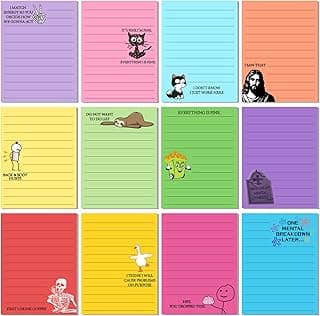 12 Pcs Funny Sticky Notes for Work 4x3 Inches Sarcastic Self Adhesive Notepads Novelty Memo Pads for Office Coworker Gifts Employee Appreciation Supplies(Funny-Lines,Multi Color)