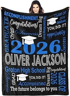 Dr.TOUGH Personalized Graduation Gifts Blanket with Name School Custom Class of 2026 Graduation Blankets Customized Throw Blanket for High School