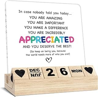 Inspirational Gifts Calendar - Thank You Appreciation Gifts for Women Man, Wooden Block Calendar Desk Sign for Friends Coworker Employee Staff Manager Teacher Motivational Office Decor Accessories