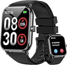 Smart Watch for Men Women, 1.85" HD Fitness Tracker with Bluetooth Calls, 24/7 Heart Rate/Sleep Monitor, 130+ Sport Modes, 5 ATM Waterproof, Pedometer, Calories, Smartwatch for Android iOS (Black)