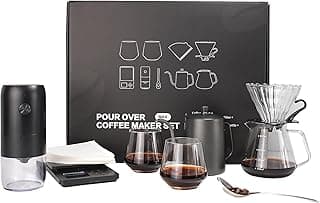 SuperCook Coffee Pour Over Kit Hand Drip with Kettle, Electric Grinder, Camping Travel Coffee Kit Ideal for Anniversary Birthday Gift
