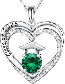 Ursilver Graduation Gifts for Her 2026, S925 Sterling Silver Birthstone Necklace Engraved Class of 2026 Pendant Necklaces College Graduation Gifts for Her
