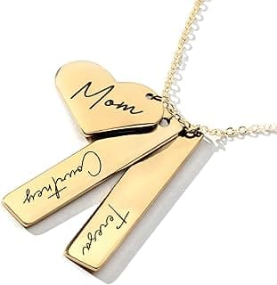 MignonandMignon Custom Name Bar Necklace with Heart Charm | Personalized Engraved Necklace for Women Gold Silver | Mom Necklace with Kids Names Mothers Day Birthday Gift