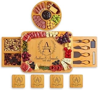 Personalized Bamboo Charcuterie Board Set with Fruit Tray - Housewarming, New Home, Gift for Couples, Wedding, Anniversary, Engagement, Birthday, Bridal Shower, Women, Mom, Grandma, Mother’s Day Gifts