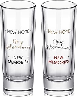 Cunhill 2 Pieces Housewarming Present Shot Glasses New Home Adventures Memories Home Wine Glass 2 oz Shot Glass House Warming Present Wine Tumbler Tea Cup for Him, Her, Couple