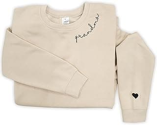 IZI POD - Mom Mama Grandma Embroidered Crewneck Sweatshirt Heart On Sleeve For Women-Gifts For Mom, Grandma, Mimi, Nana, Gigi