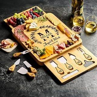 Custom Charcuterie Board - Monogrammed Gifts for Couples, Personalized Cheese Board Gift Set, Bamboo Wooden, Engagement Gifts, New Home Gift Ideas, Wedding Gifts
