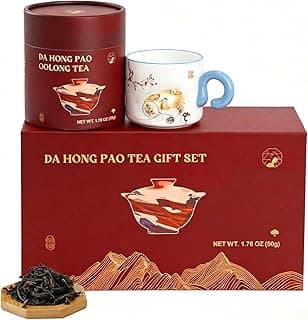Chayan Da Hong Pao Oolong Tea Gift Set – Classic Chinese Tea Gift Set, Loose Leaf Oolong Tea Sampler Gift Set Box with 50g Da Hong Pao Oolong + One Ceramic Cups, Tea Set Gift for Tea Lovers,Random cup designs