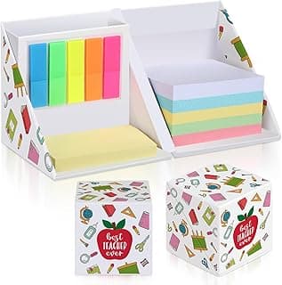 Eaasty Teacher Appreciation Gifts Sticky Notes Organizer with Pen Holder 3-in-1 Memo Pad Set Portable Desk Organizer with Stationery Pattern for End of Year School Office Home Supplies Coworker