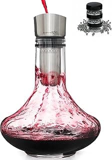 Gusto Nostro Crystal Wine Decanter with Aerator Pourer - Premium Hand-blown Lead-free Glass Wine Decanter Set for Red Wines - Carafe with Lid Filter for Smooth Pouring - Stainless Steel Spout Included
