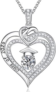 Turandoss Graduation Gifts for Her 2026, S925 Sterling Silver Birthstone Necklace Engraved Class of 2026 Inspirational Necklaces High School College Graduation Gifts for Women