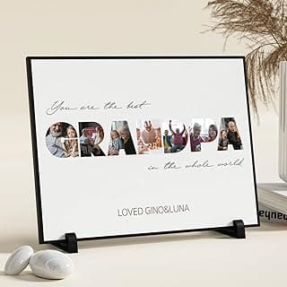 FUONLY Custom Grandpa Picture Frame Personalized Wooden Photo Plaque with Text, Christmas Fathers Day Birthday Gifts for Grandpa, Custom Printed Wooden Sign from Grandkids Granddaughter Grandson