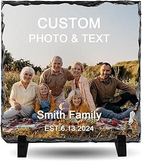 Personalized Custom Gifts Rock Slate Photo Frame - Unique Photo Gifts Stone Slate Picture Frames with Text for Mom Dad Family Father's Day Mother's Day (A-Square)
