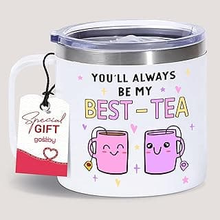Gossby Bestie Gift for Women - 14oz BEST-TEA Insulated Tumbler Mug - Friend Tumbler Mug for Woman - Christmas, Birthday, Friendship Gift for Best Friend - Bestie Cup with Lid, Straw