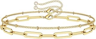 Turandoss Dainty Gold Bracelets for Women, 14K Gold Plated Adjustable Layered Beads Bracelet Cute Evil Eye Oval Chain Pearl Bar Turtle Gold Bracelets for Women Jewelry