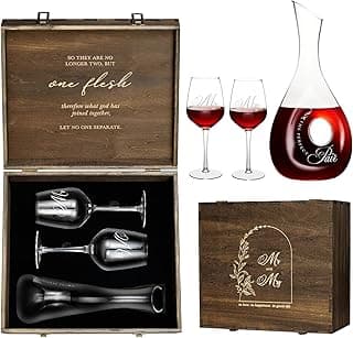 AW BRIDAL Wedding Gifts for Couples 2026, Mr and Mrs Wine Glasses and Decanter Set with Wood Box, Engagement Gift for Newly Engaged Couple, Bride and Groom Gift for Bridal Shower, Anniversary