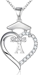 Turandoss Graduation Gifts for Women Her - S925 Sterling Silver CZ Class of 2026 Letter Necklace Graduation Cap Pendant Heart Initial Necklaces for Women College High School Graduation Gifts for 2026