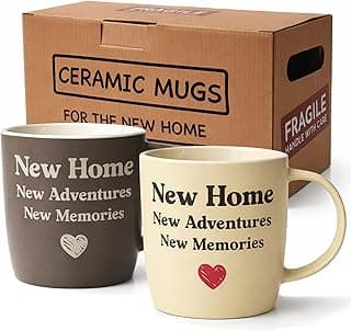 Triple Gifffted Housewarming Coffee Mug Set for New Home, Adventures, Memories, House Warming Couples Gift for New House Homeowners, Moving In Away or First Home Gifts, 13oz Ceramic