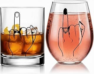 Funny Engagement/Wedding Gift for Couples – Ring Finger Wine and Whiskey Glass Set–Cool Bridal Shower/Bachelorette Gift for Bride, Newlyweds,Just Married,Mr and Mrs