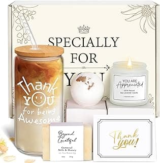 iAOVUEBY Thank You Gifts for Women, Employee & Teacher Appreciation Gift Set for Coworker Boss Mentor Secretary, Thank You Gift Box with Being Awesome Glass Candle Card