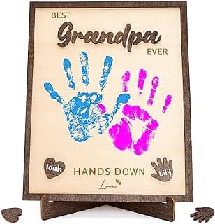 Best Grandpa Ever Gifts - Personalized Wooden Handprint Plaque, DIY Keepsake Craft Kit from Grandkids, Meaningful Family Decor to Capture Precious Memories, Unique Birthday Christmas Gift for Grandpa