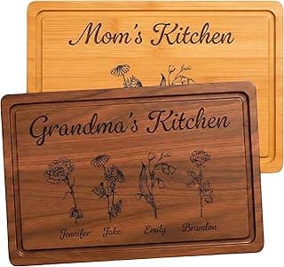 Personalized Cutting Board for Mom or Grandma – Birth Flower Garden Design, Custom Gift for Mother’s Day, Wedding, Birthday, Bridal Shower from Daughter or Son – Valentines Day Gifts for Her