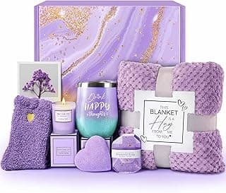 LE CADEAU Mothers Day Birthday Gifts for Mom Grandma Wife Girlfriend Friends Sister, for Women, Self Care Get Well Soon Gifts, Lavender Relaxing Spa Gift Basket Care Package w Blanket