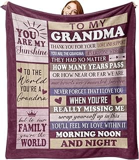 Gifts for Grandma from Granddaughter Grandson Grandkids Flannel Throw Blanket, Mothers Day Birthday Ideas for Grandmother, Farmhouse Blankets Present for Women Nana 50" x 60"
