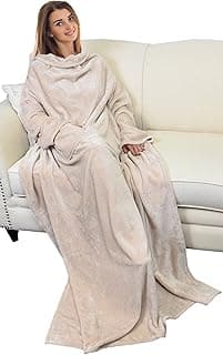 Catalonia Wearable Blanket with Sleeves and Pocket, Cozy Soft Fleece Mink Micro Plush Wrap Throws Blanket Robe for Women and Men