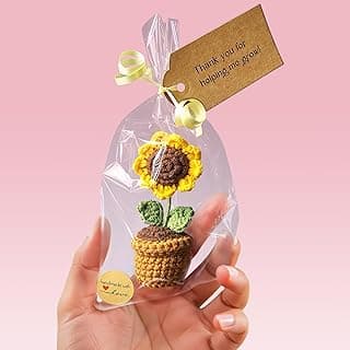 Teacher Gifts - Thank You for Helping Me Grow - Crochet Sunflower Gifts - Lovely Teacher Appreciation Gifts - Best Teacher Gift for Nursery Teacher, Teaching Assistant (Sunflower)