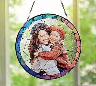 Personalized Mom Grandma Sun Catcher with Photo, Grandma Stained Glass Sun Catcher, Custom Stained Glass Window Hanging, Mothers Day Portrait, Mom Gifts from Kids, Mother Birthday, Christmas