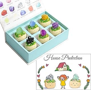 6PCS Crystals and Healing Stones, House Protection Crystal Set, Hand Made Gemstone Natural Housewarming Gift Set for Positive Energy, Home Office Decor(with Gift Box)