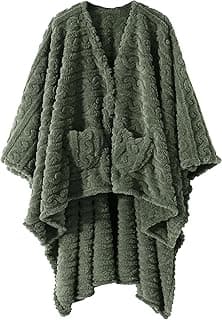 Wearable Blanket Sherpa Fleece Shawl Blanket with Pockets Blanket Poncho Cape for Adults, Cozy Shawl TV Throw Blankets