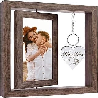 Wedding Gifts for Couples 2026,Rotating Floating Mr and Mrs Picture Frame,4x6 Rustic Picture Frame Engagement Gifts for Couples,Bridal Shower Gift for Bride to Be