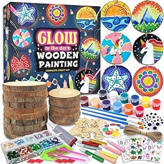 klmars Kids Wooden Painting Kit-Glow in The Dark-Arts & Crafts Gifts for Boys Girls Ages 5-12-Craft Activities Kits - Creative Art Toys for 5, 6, 7, 8, 9, 10, 11 & 12 Year Old Kids