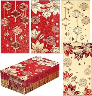 Chinese New Year Red Envelopes - 36-Count Chinese Red Packets, Hong Bao with Gold Foil Design, Gift Money Envelopes, Flowers and Lanterns