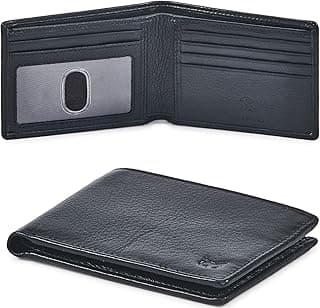 Wise Owl Accessories Real Leather Mens Bifold Wallet RFID Blocking Slim Minimalist Front Pocket - Thin & Stylish with ID Window in Gift Box (Nappa, Black)