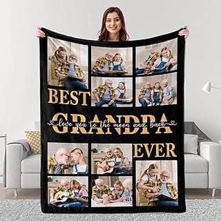 Best Grandpa Ever Gifts, Custom Grandpa Blanket with Photos, Birthday Gifts for Grandfather from Granddaughter Grandson, Personalized Throw Blanket Gift Idea for Grandfather