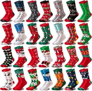 MarJunSep 28 Pairs Women's Christmas Holiday Socks Bulk for Unisex Adults Family Christmas Gifts Exchage Stocking Stuffers