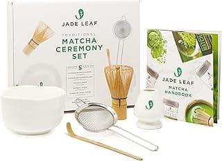 Jade Leaf Matcha - Complete Matcha Whisk Set - Ceremonial Gift Set Includes: Bamboo Matcha Whisk & Scoop, Stainless Steel Sifter, Stoneware Bowl & Whisk Holder, and Prep Guide